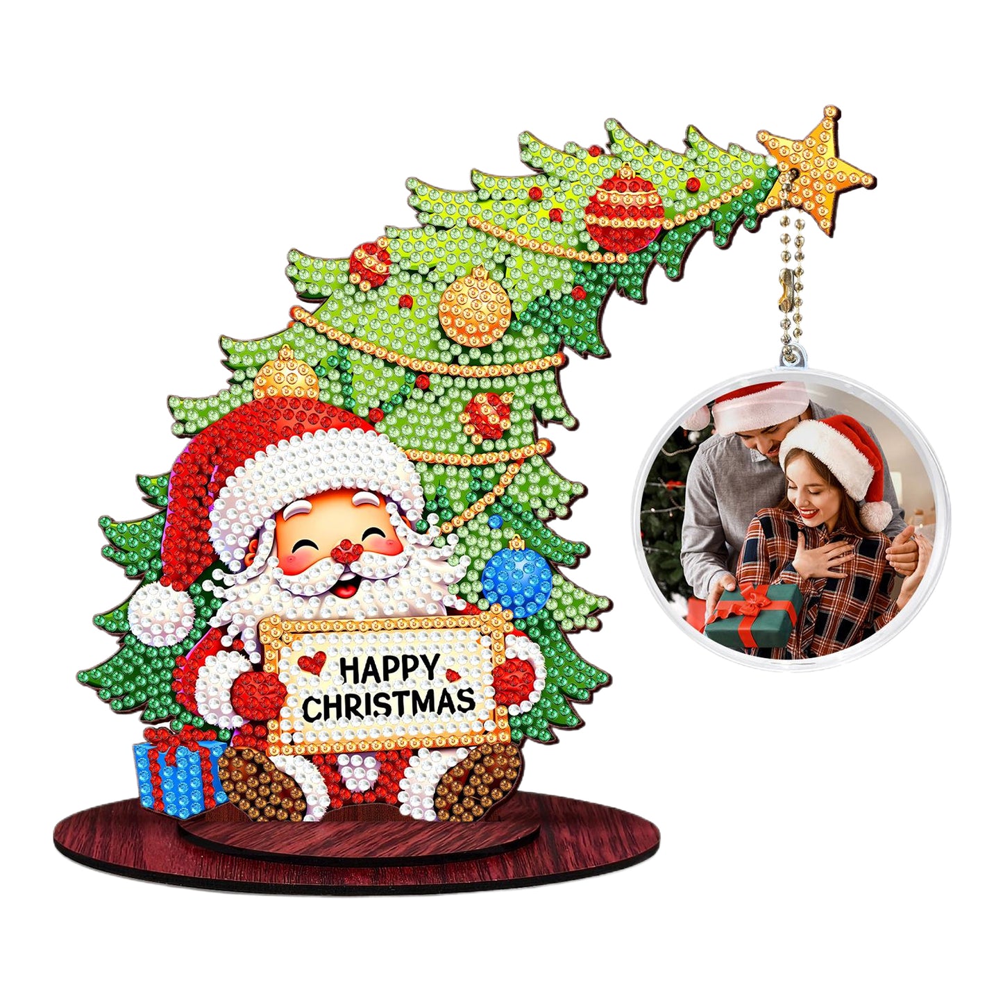 Santa Claus Photo Xmas Tree 5D DIY Diamond Art Tabletop Wood Decoration Ornament