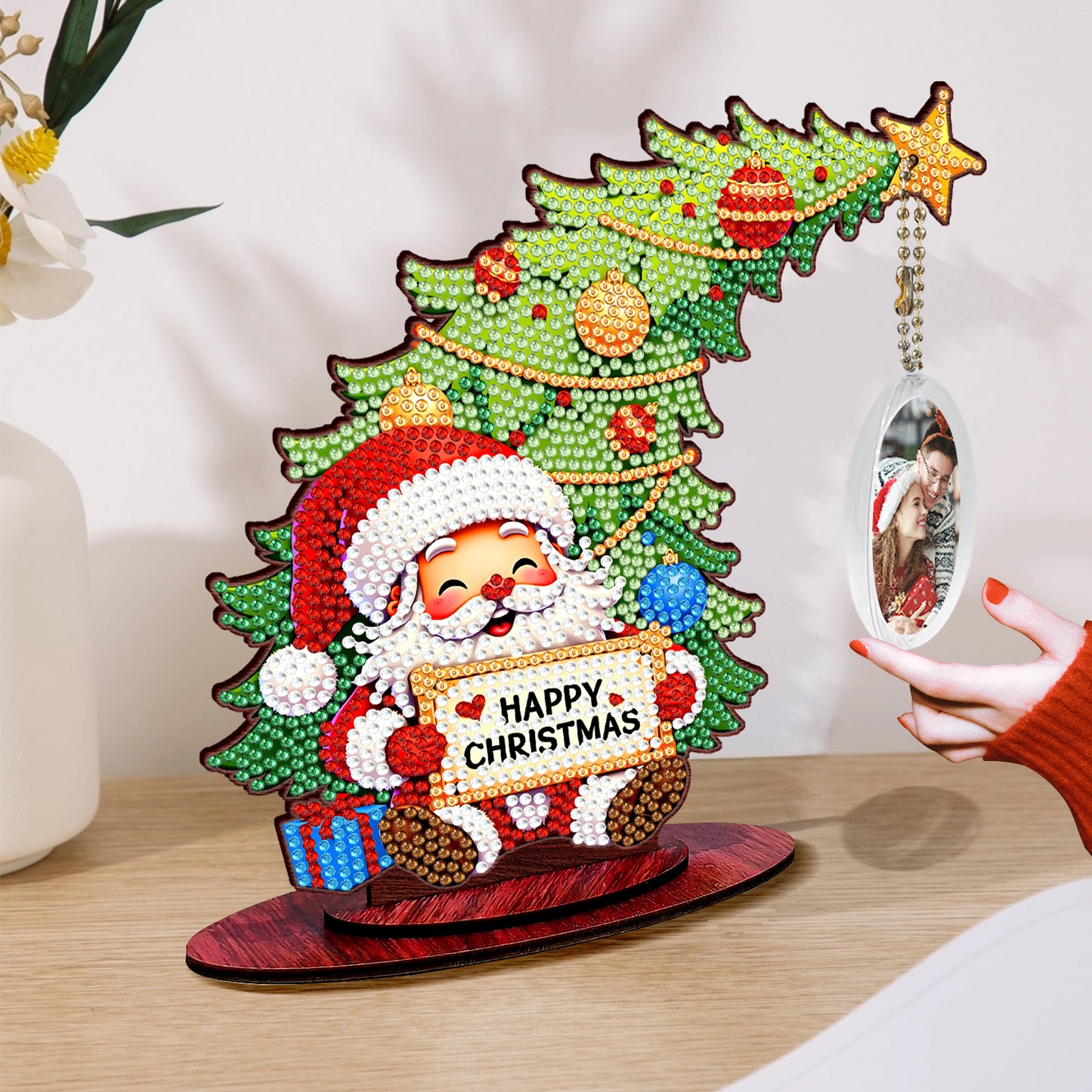 Santa Claus Photo Xmas Tree 5D DIY Diamond Art Tabletop Wood Decoration Ornament