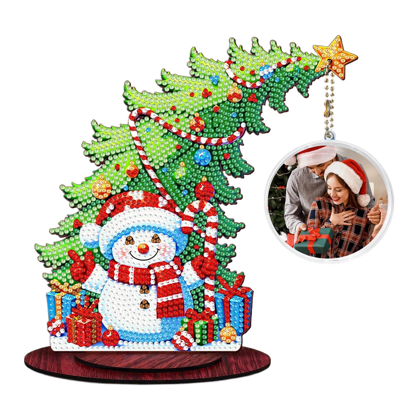Snowman Photo Xmas Tree 5D DIY Diamond Art Tabletop Wood Decoration Ornament Kit
