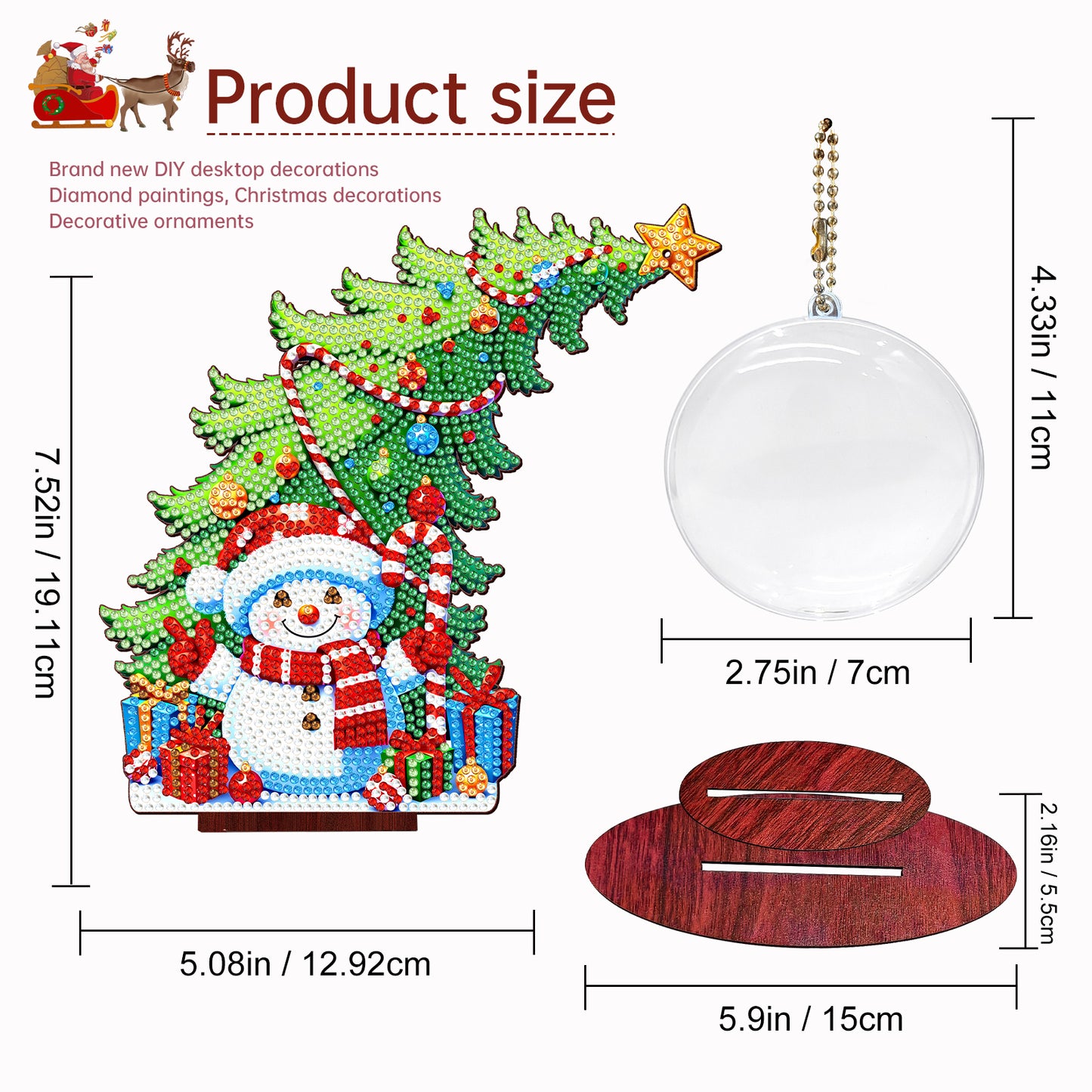 Snowman Photo Xmas Tree 5D DIY Diamond Art Tabletop Wood Decoration Ornament Kit