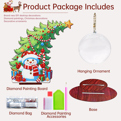 Snowman Photo Xmas Tree 5D DIY Diamond Art Tabletop Wood Decoration Ornament Kit
