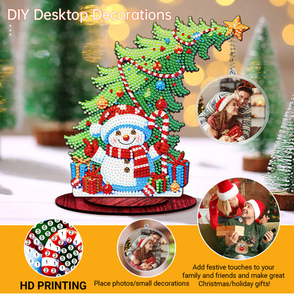 Snowman Photo Xmas Tree 5D DIY Diamond Art Tabletop Wood Decoration Ornament Kit