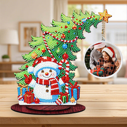 Snowman Photo Xmas Tree 5D DIY Diamond Art Tabletop Wood Decoration Ornament Kit