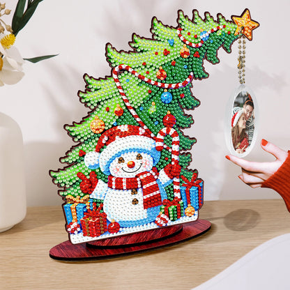 Snowman Photo Xmas Tree 5D DIY Diamond Art Tabletop Wood Decoration Ornament Kit