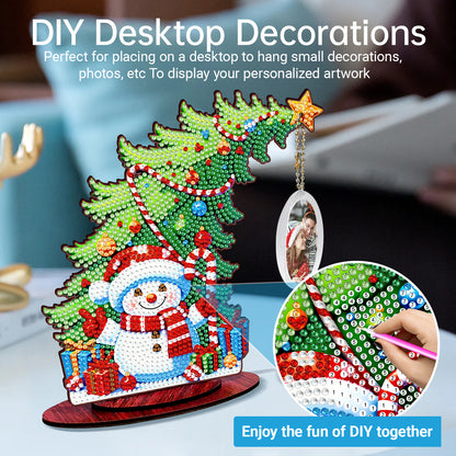 Snowman Photo Xmas Tree 5D DIY Diamond Art Tabletop Wood Decoration Ornament Kit