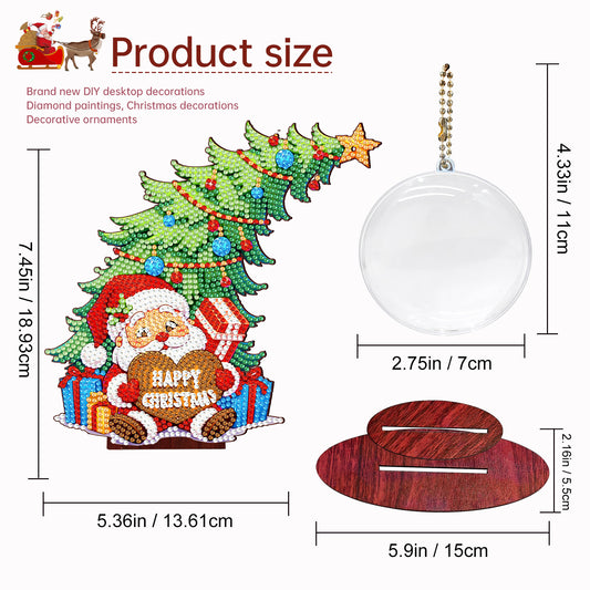 Santa Claus Photo Xmas Tree 5D DIY Diamond Art Tabletop Wood Decoration Ornament