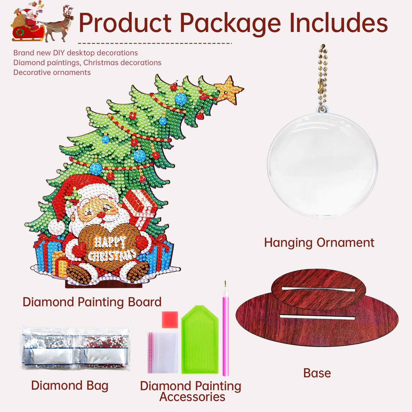 Santa Claus Photo Xmas Tree 5D DIY Diamond Art Tabletop Wood Decoration Ornament