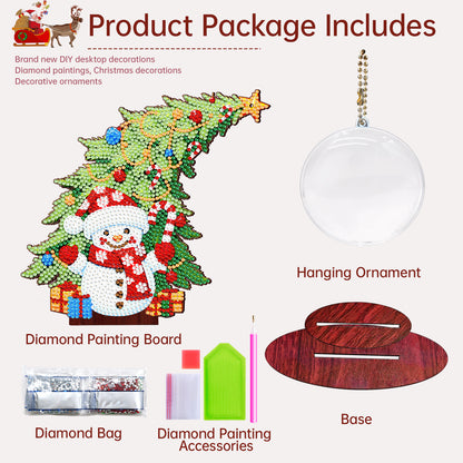 Snowman Photo Xmas Tree 5D DIY Diamond Art Tabletop Wood Decoration Ornament Kit