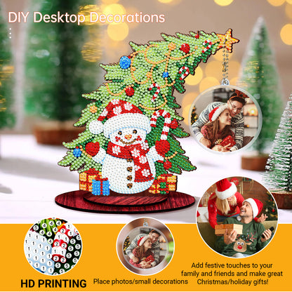 Snowman Photo Xmas Tree 5D DIY Diamond Art Tabletop Wood Decoration Ornament Kit