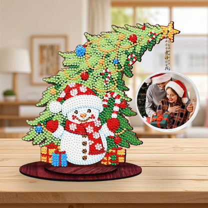 Snowman Photo Xmas Tree 5D DIY Diamond Art Tabletop Wood Decoration Ornament Kit