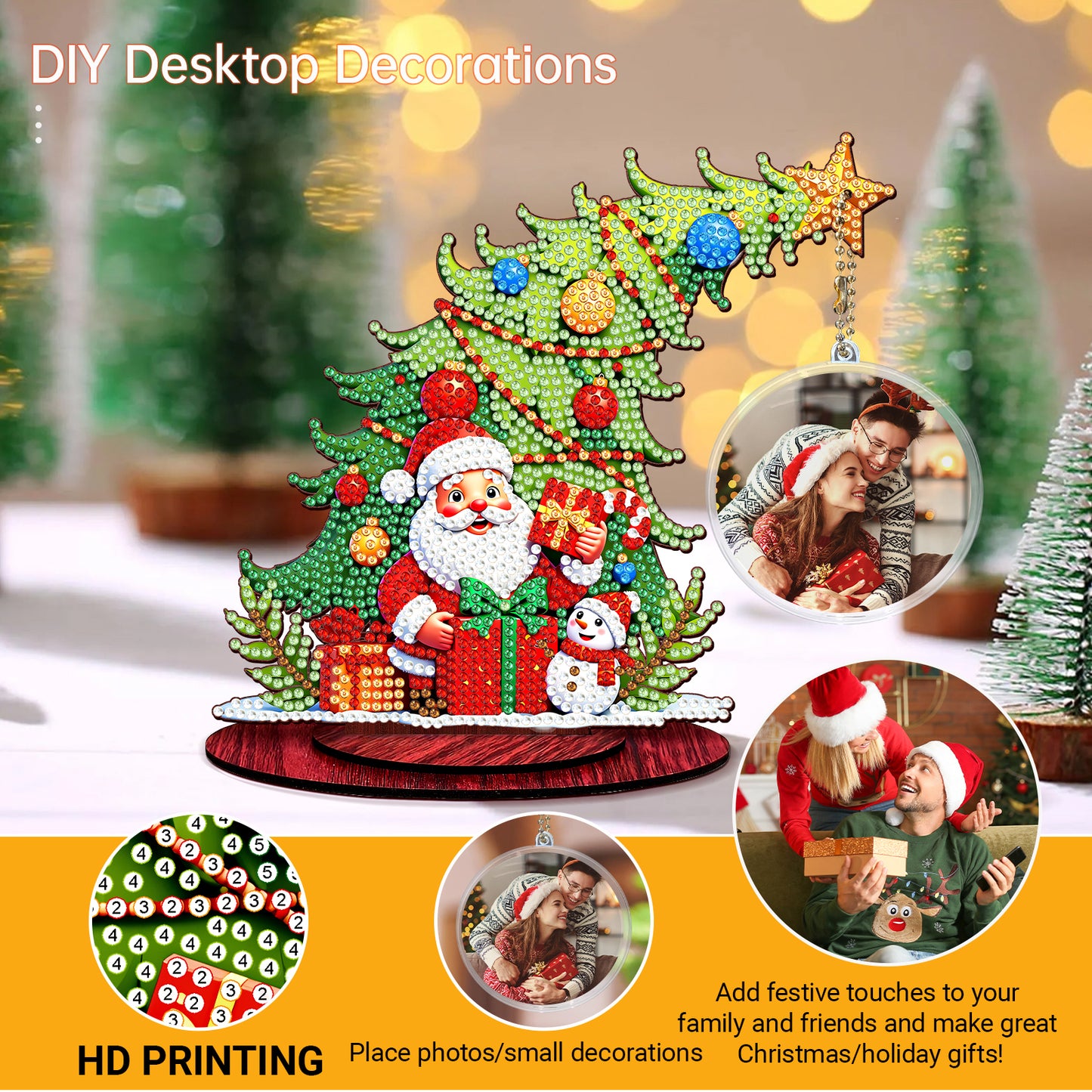 Photo Christmas Tree 5D DIY Diamond Art Tabletop Wood Decorations Ornament Kits