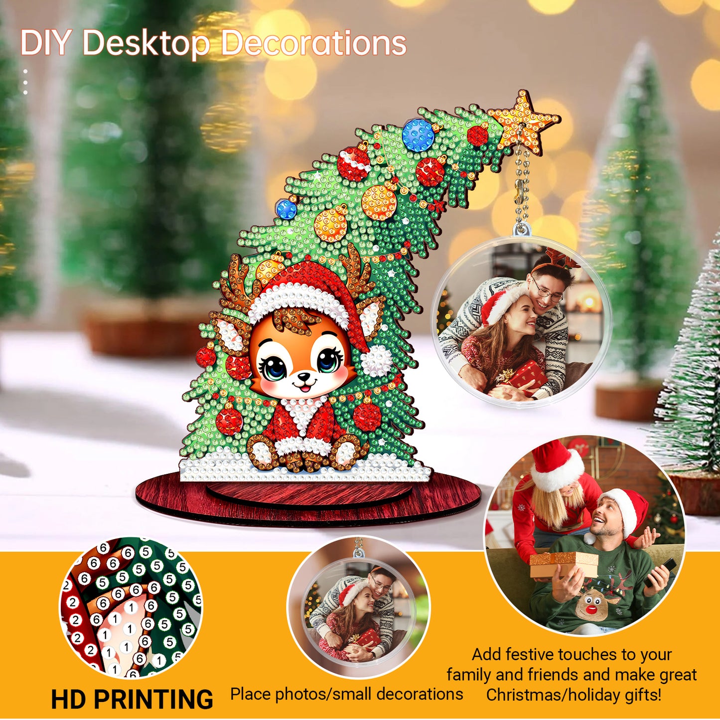 Photo Christmas Tree 5D DIY Diamond Art Tabletop Wood Decorations Ornament Kits