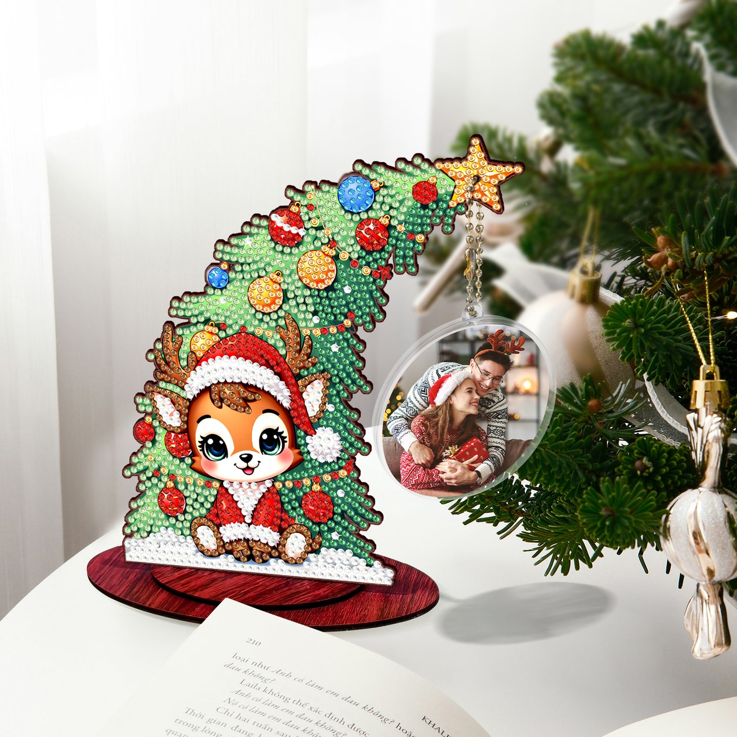 Photo Christmas Tree 5D DIY Diamond Art Tabletop Wood Decorations Ornament Kits