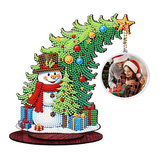 Snowman Photo Xmas Tree 5D DIY Diamond Art Tabletop Wood Decoration Ornament Kit