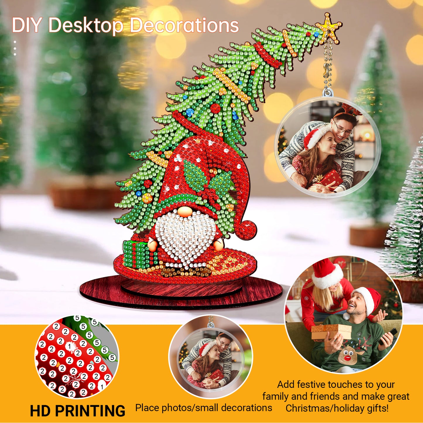 Photo Christmas Tree 5D DIY Diamond Art Tabletop Wood Decorations Ornament Kits