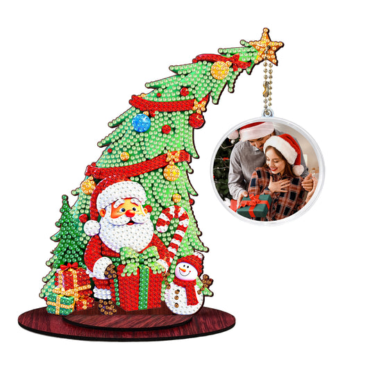 Santa Claus Photo Xmas Tree 5D DIY Diamond Art Tabletop Wood Decoration Ornament