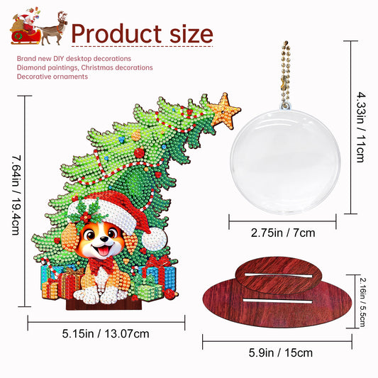 Dog Photo Xmas Tree 5D DIY Diamond Art Tabletop Wood Decoration Ornament Kit