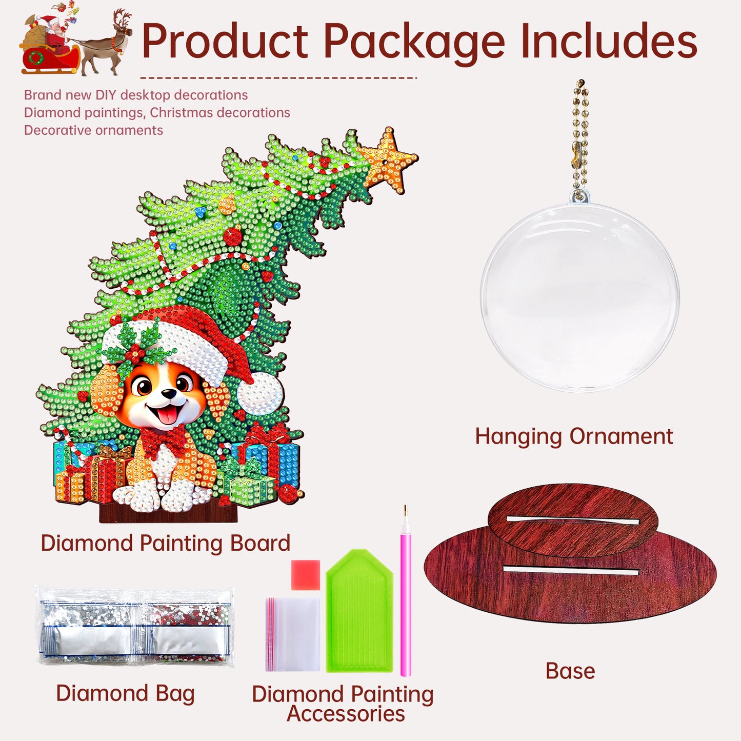 Dog Photo Xmas Tree 5D DIY Diamond Art Tabletop Wood Decoration Ornament Kit