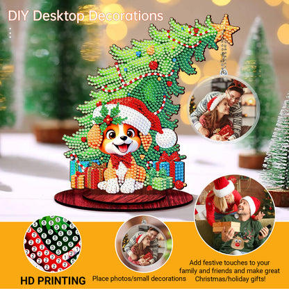 Dog Photo Xmas Tree 5D DIY Diamond Art Tabletop Wood Decoration Ornament Kit