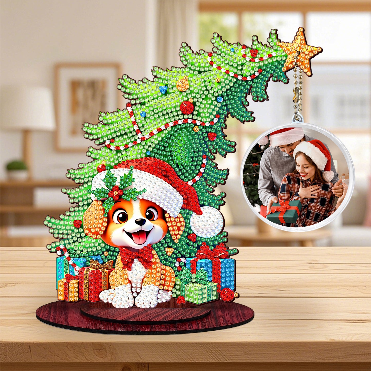 Dog Photo Xmas Tree 5D DIY Diamond Art Tabletop Wood Decoration Ornament Kit