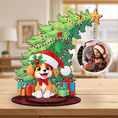 Dog Photo Xmas Tree 5D DIY Diamond Art Tabletop Wood Decoration Ornament Kit