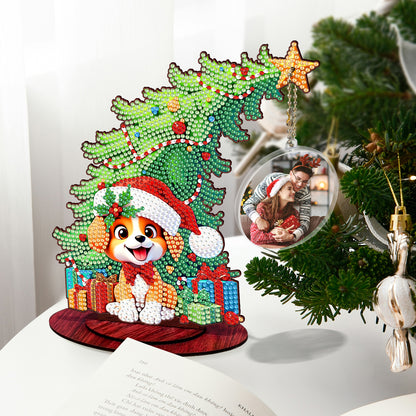 Dog Photo Xmas Tree 5D DIY Diamond Art Tabletop Wood Decoration Ornament Kit