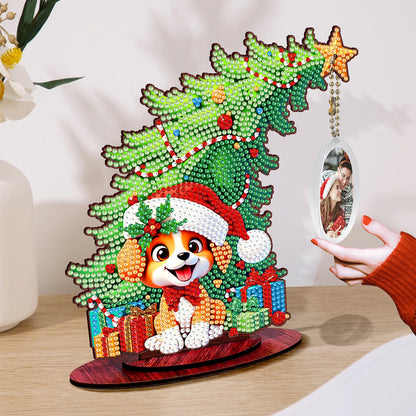 Dog Photo Xmas Tree 5D DIY Diamond Art Tabletop Wood Decoration Ornament Kit