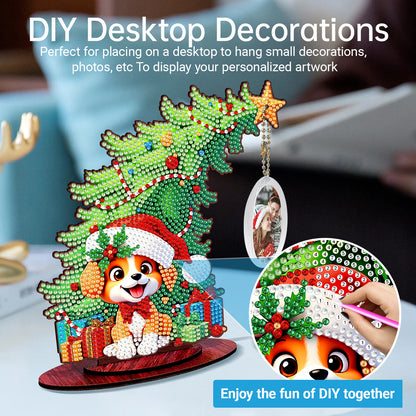 Dog Photo Xmas Tree 5D DIY Diamond Art Tabletop Wood Decoration Ornament Kit