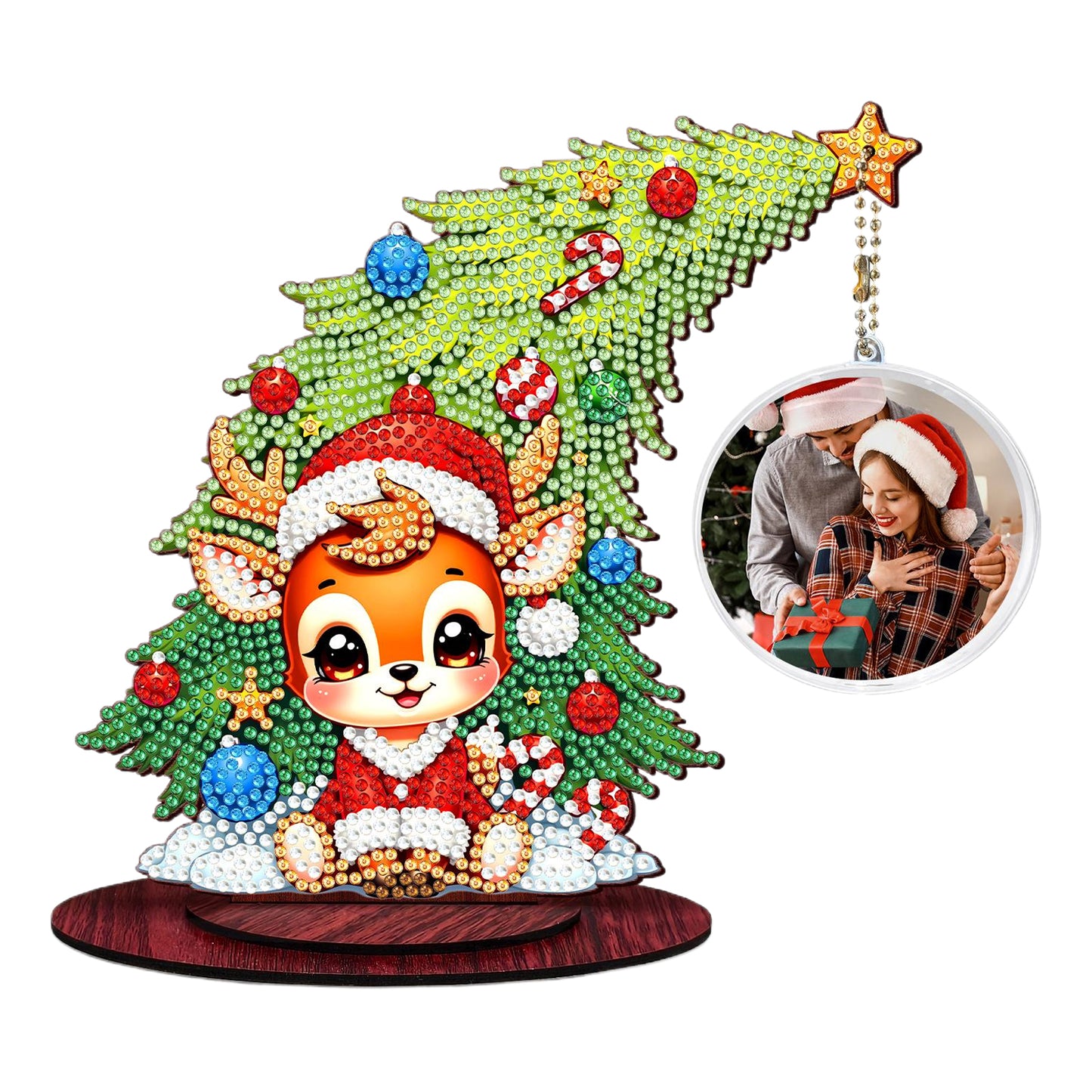 Deer Photo Xmas Tree 5D DIY Diamond Art Tabletop Wood Decoration Ornament Kit