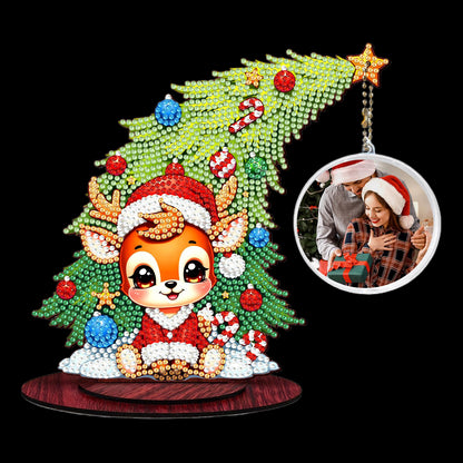 Deer Photo Xmas Tree 5D DIY Diamond Art Tabletop Wood Decoration Ornament Kit