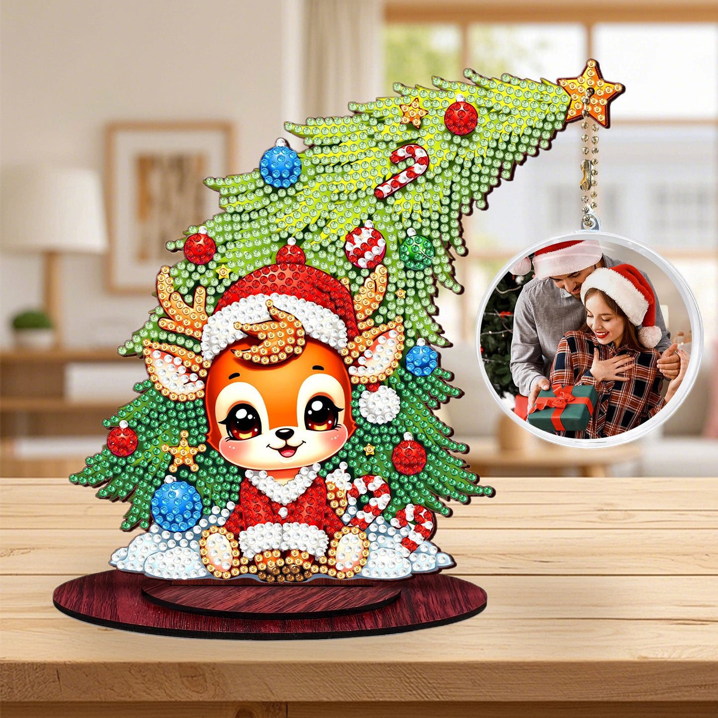 Deer Photo Xmas Tree 5D DIY Diamond Art Tabletop Wood Decoration Ornament Kit