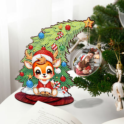 Deer Photo Xmas Tree 5D DIY Diamond Art Tabletop Wood Decoration Ornament Kit