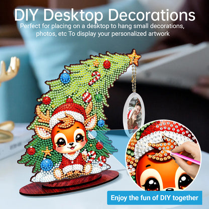 Deer Photo Xmas Tree 5D DIY Diamond Art Tabletop Wood Decoration Ornament Kit