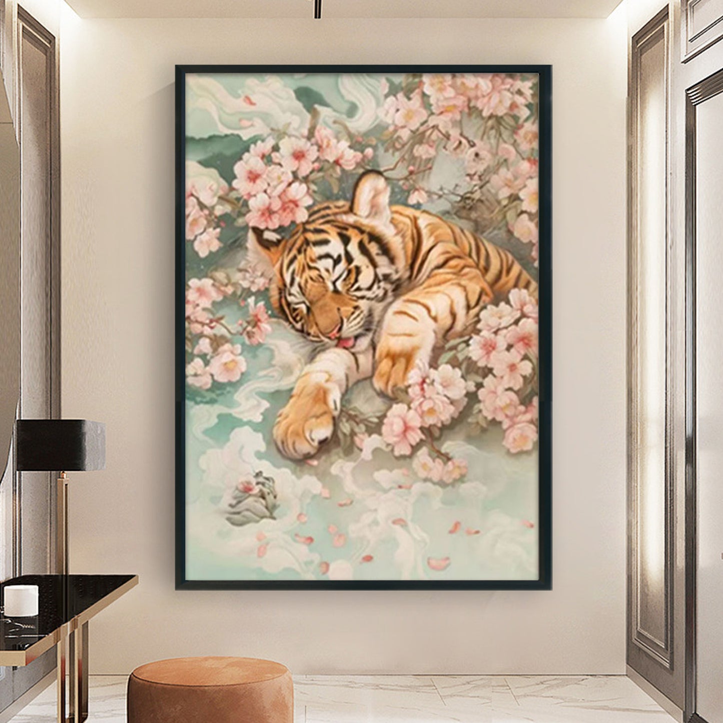 Peach Blossom Tiger - 11CT Stamped Cross Stitch 50*70CM (Mona Lisa Brand)
