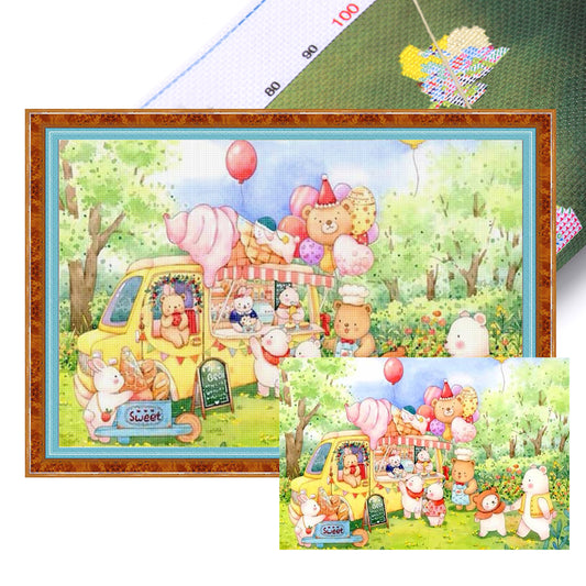 Little White Bear Paradise - 11CT Stamped Cross Stitch 80*50CM (Mona Lisa Brand)