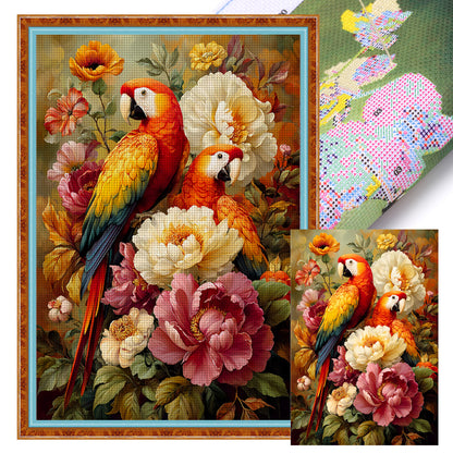 Parrot Peony - 11CT Stamped Cross Stitch 50*70CM (Mona Lisa Brand)
