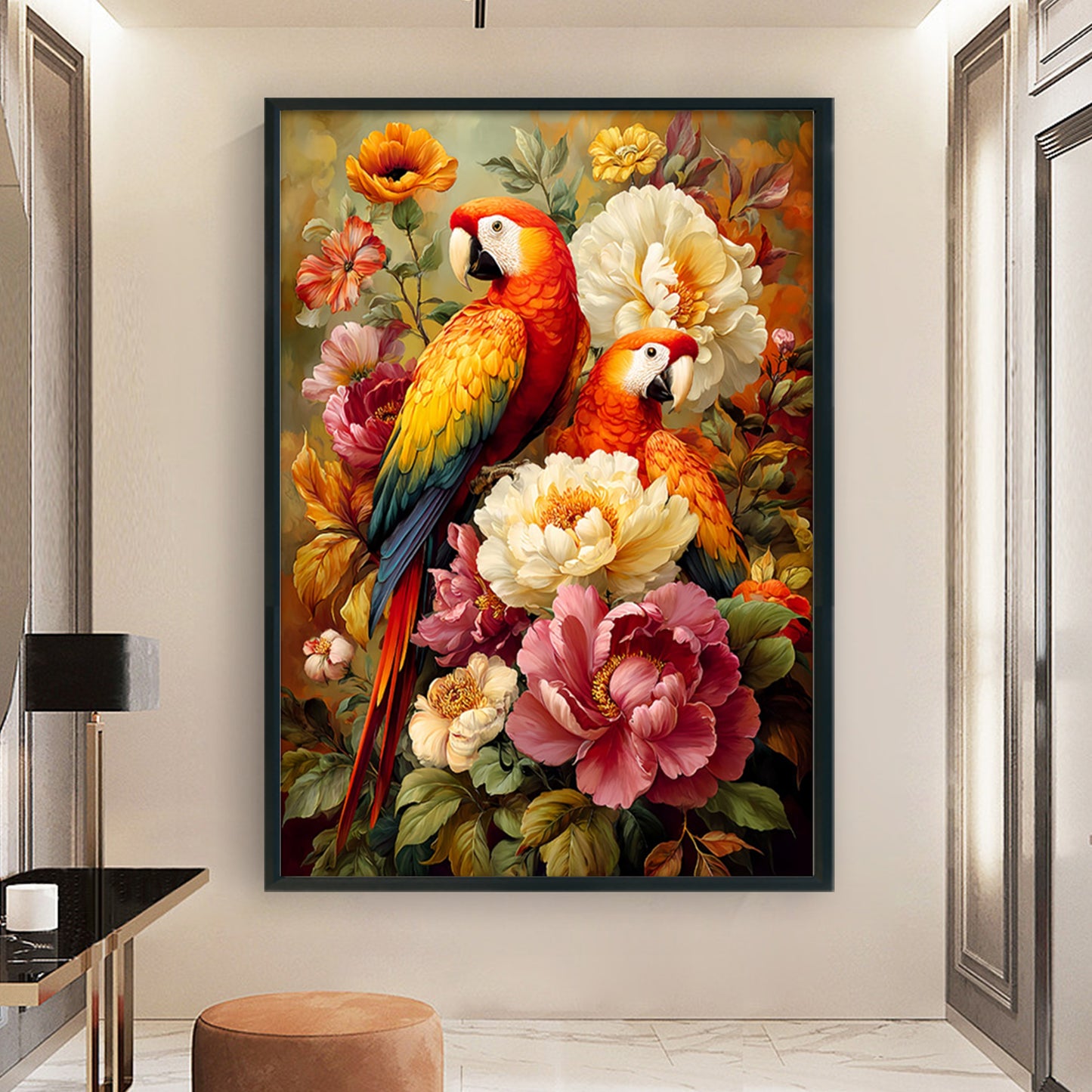 Parrot Peony - 11CT Stamped Cross Stitch 50*70CM (Mona Lisa Brand)