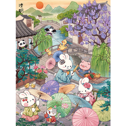 Qingming Rabbit - 11CT Stamped Cross Stitch 55*70CM (Mona Lisa Brand)