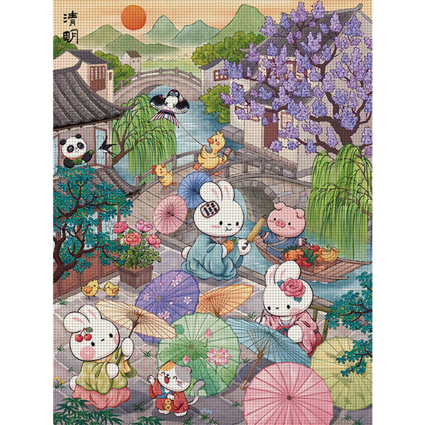 Qingming Rabbit - 11CT Stamped Cross Stitch 55*70CM (Mona Lisa Brand)