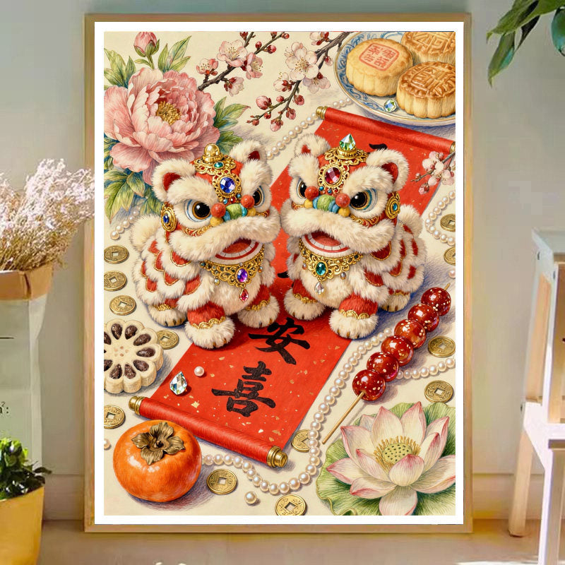 Auspicious Lion Offering Tribute - 11CT Stamped Cross Stitch 50*70CM(Mona Lisa Brand)