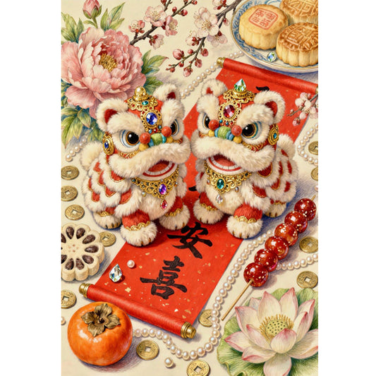 Auspicious Lion Offering Tribute - 11CT Stamped Cross Stitch 50*70CM(Mona Lisa Brand)