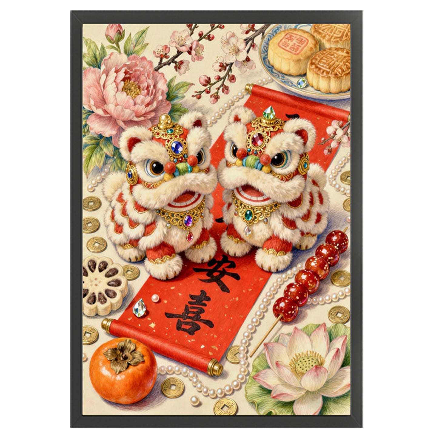 Auspicious Lion Offering Tribute - 11CT Stamped Cross Stitch 50*70CM(Mona Lisa Brand)