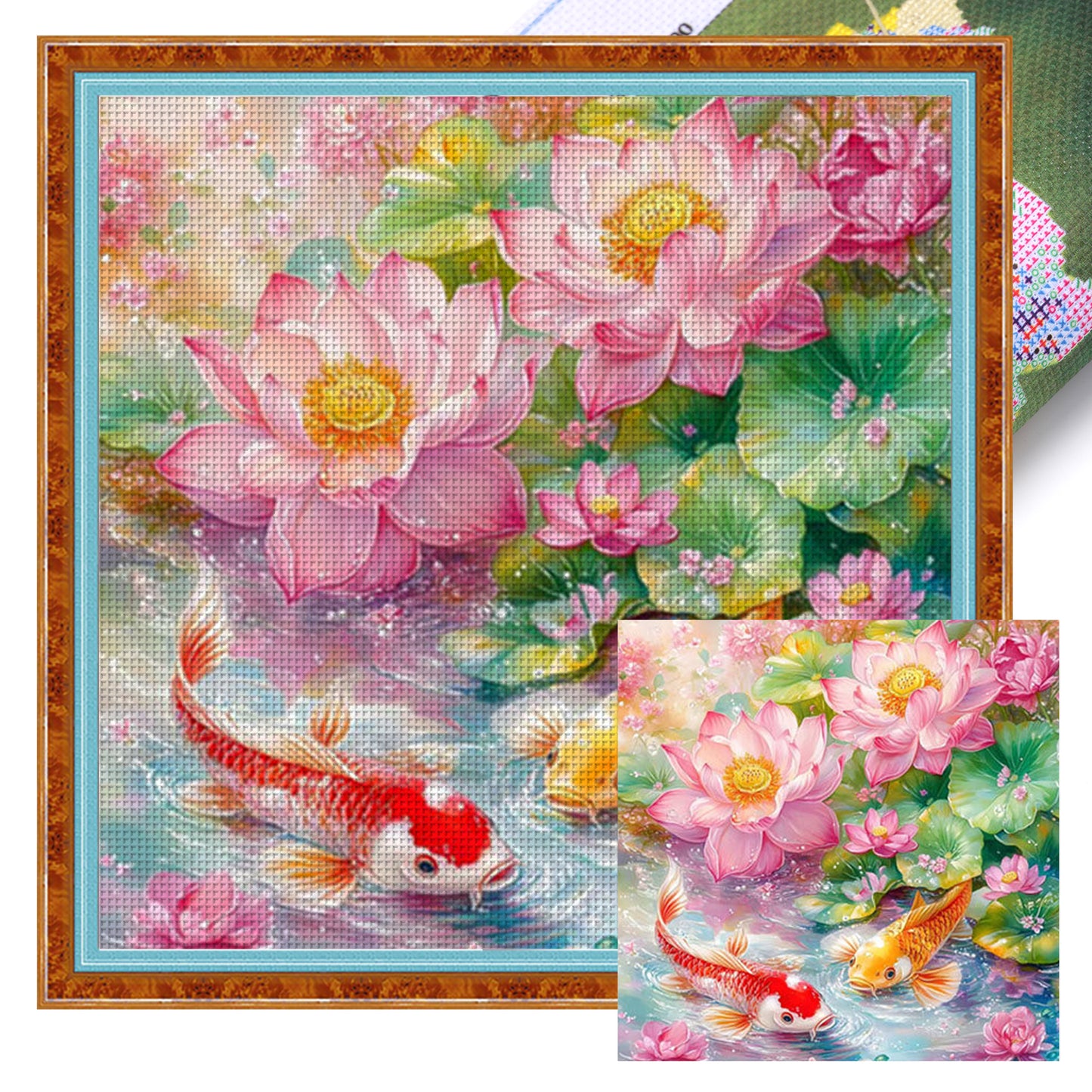 Lotus And Nine Fish Painting - 11CT Stamped Cross Stitch 60*60CM(Mona Lisa Brand)