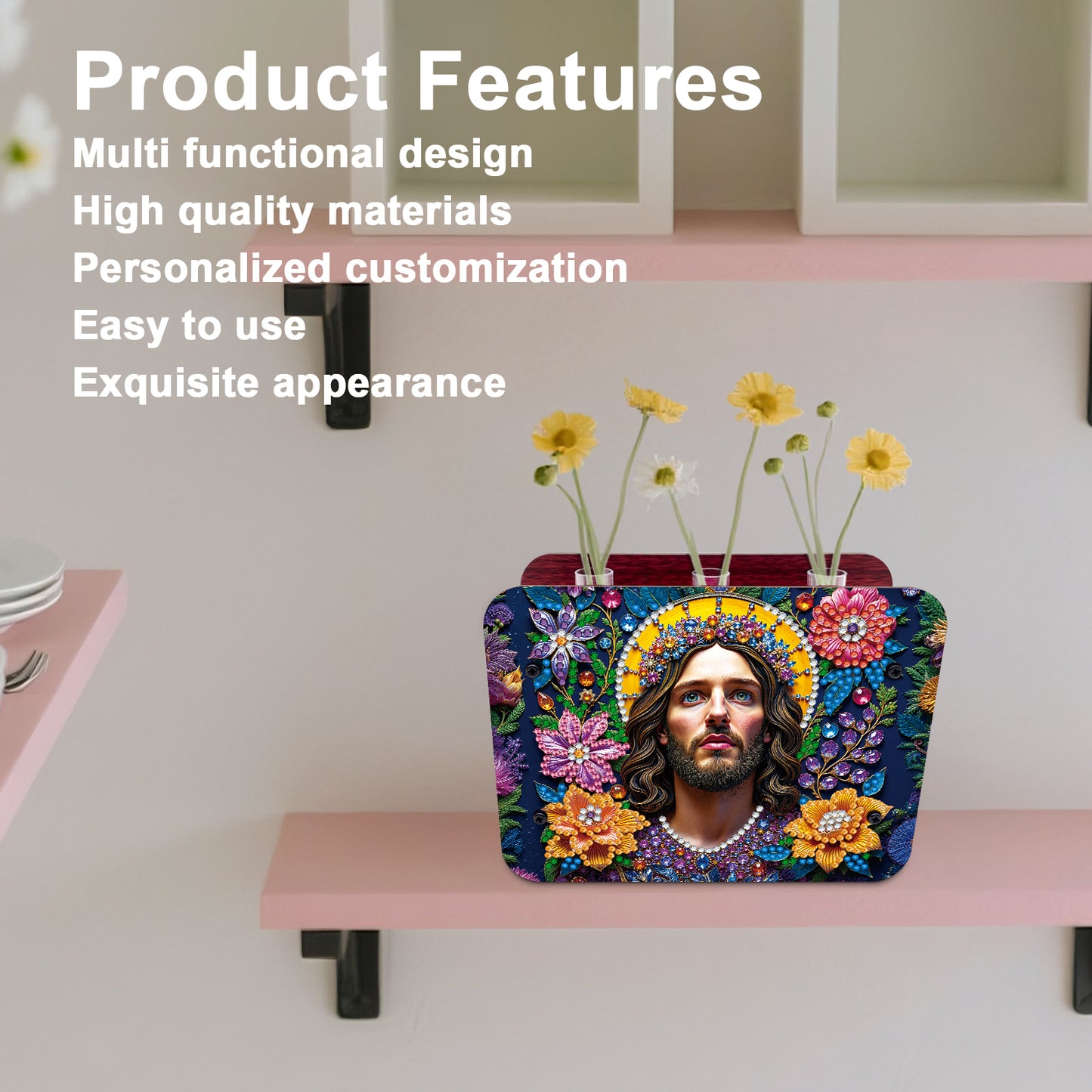 Jesus DIY Flower Vase Wooden Double Sided Desktop Diamond Art Kit for Home Decor