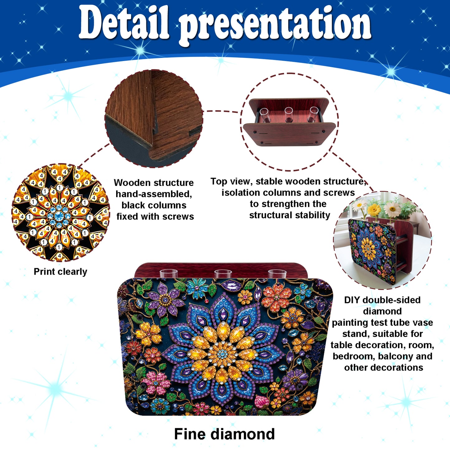 Mandala DIY Flower Vase Wooden Double Sided Desktop Diamond Art Kit Home Decor