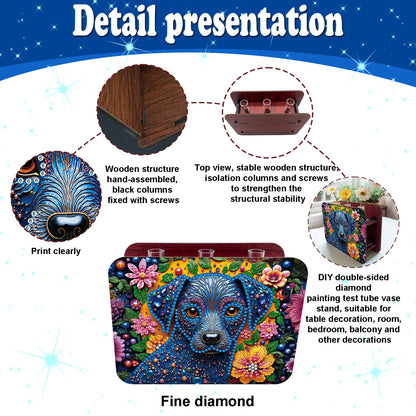 Dog DIY Flower Vase Wooden Double Sided Desktop Diamond Art Kit for Home Decor