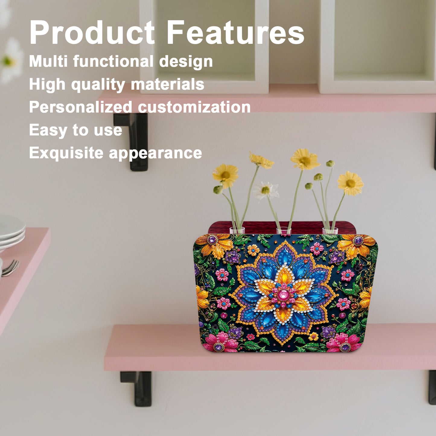 Mandala DIY Flower Vase Wooden Double Sided Desktop Diamond Art Kit Home Decor