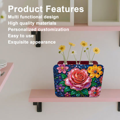 Rose DIY Flower Vase Wooden Double Sided Desktop Diamond Art Kit for Home Decor
