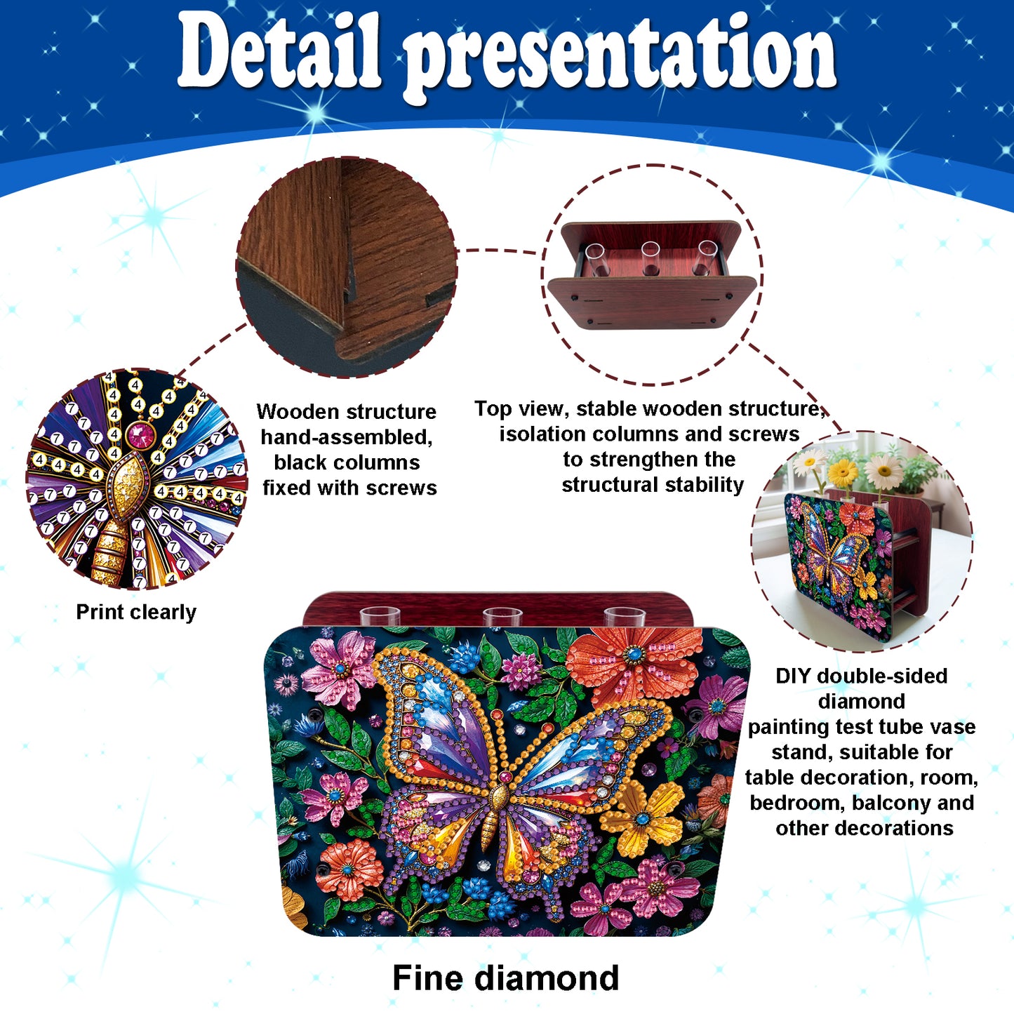 Butterfly DIY Flower Vase Wooden Double Sided Desktop Diamond Art Kit Home Decor