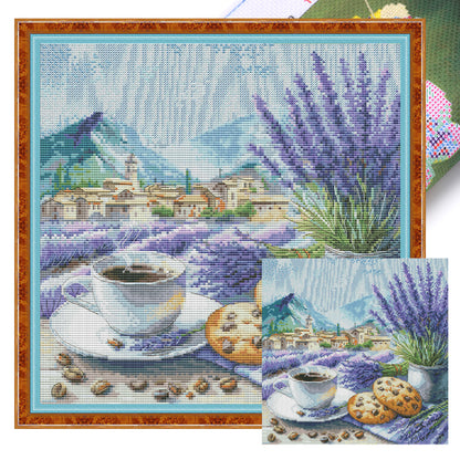 Coffee Lavender - 14CT Stamped Cross Stitch 40*40CM (Egyptian cotton)(Fairy Brand)